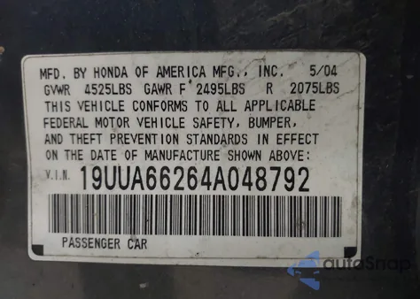 2004 Acura Tl z USA, uszkodzony, nr VIN 19UUA66264A048792